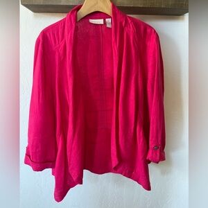 Chico’s| Vibrant Pink Linen Open Blazer—Size 2, Cute Gold Buttons on Side•••